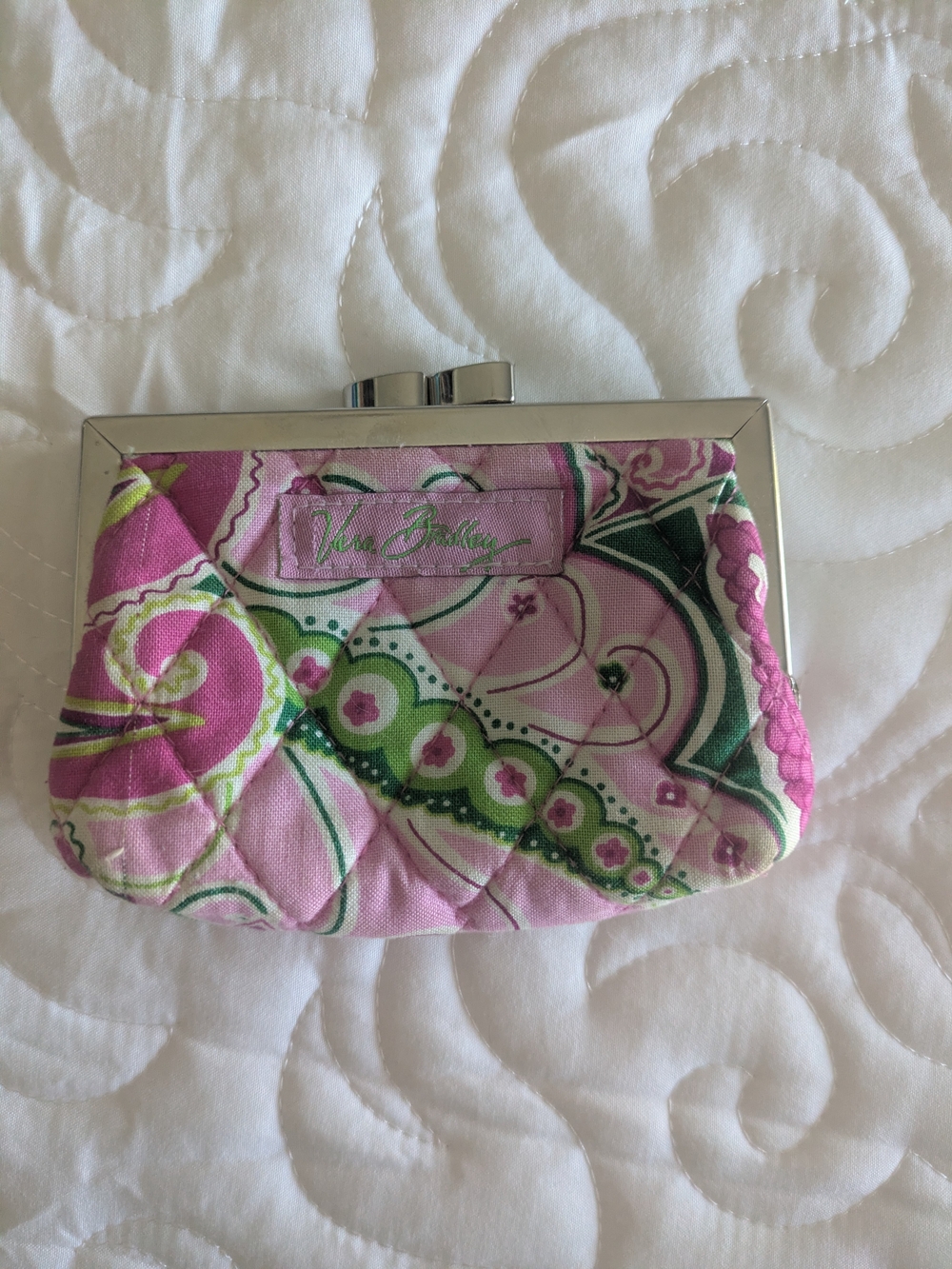 Vera Bradley Pinwheel Pink Paisley Quilted Clasp Coin Purse Preppy Feminine